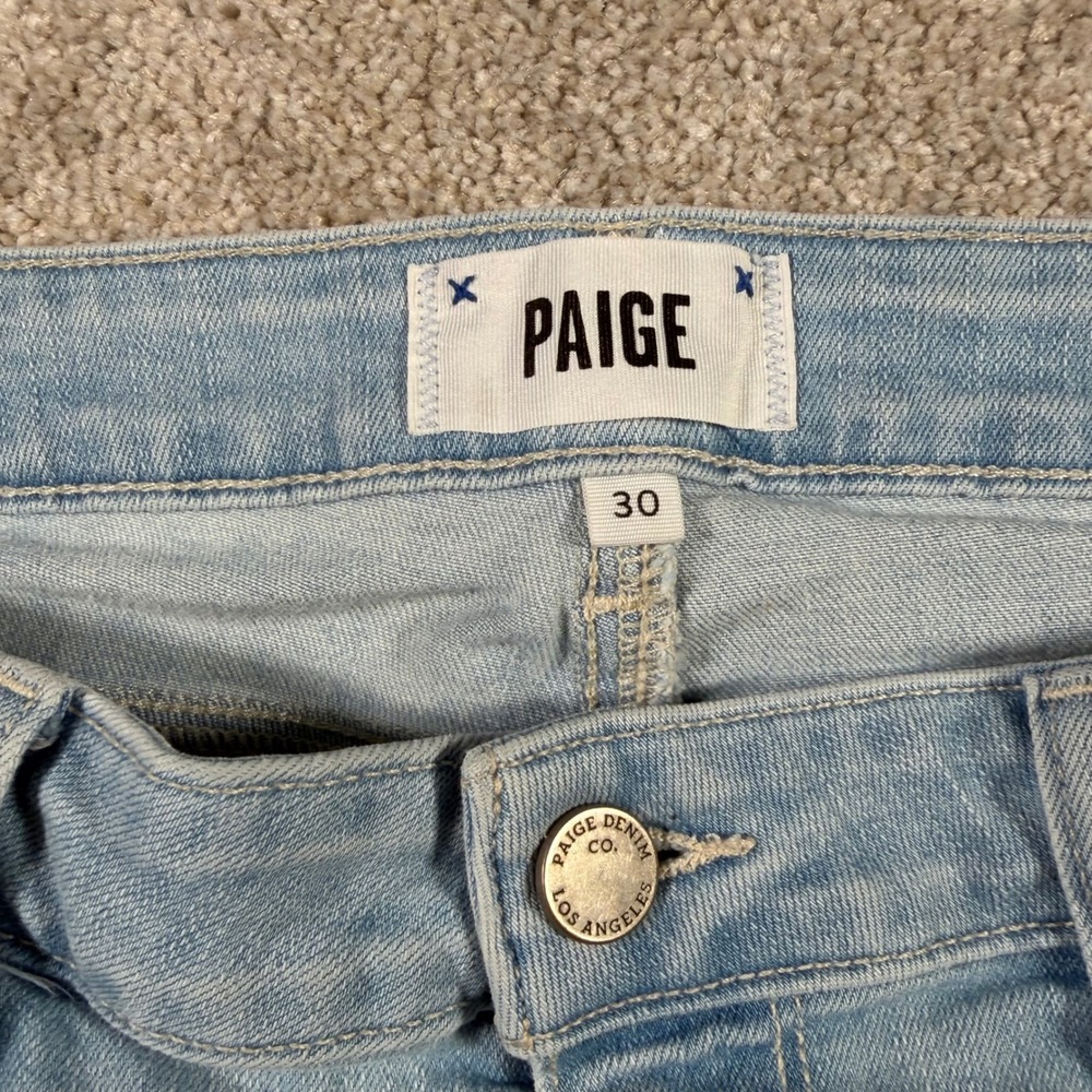 Paige Rory Crop Flare Jeans Women Size 30 Light Wash Distressed Raw Hem READ - Picture 3 of 11